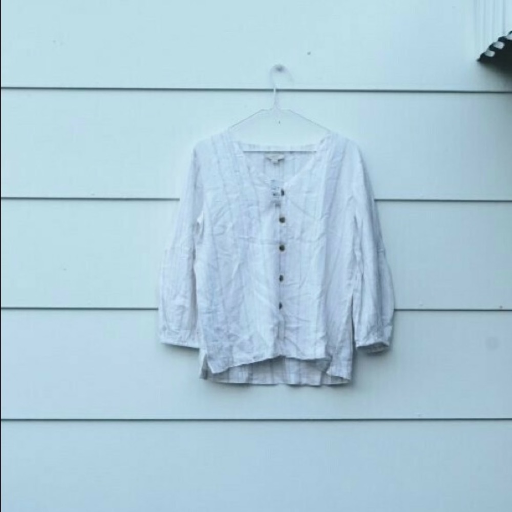 Loft Outlet Striped Top Blouse Front Button V Neck - Picture 1 of 6
